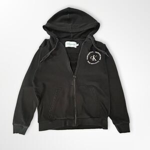 Calvin Klein Men's CK Circle Logo Long Sleeve Full Zip Hoodie, Black, M